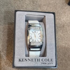 Kenneth Cole Silver-Tone Watch with White Strap